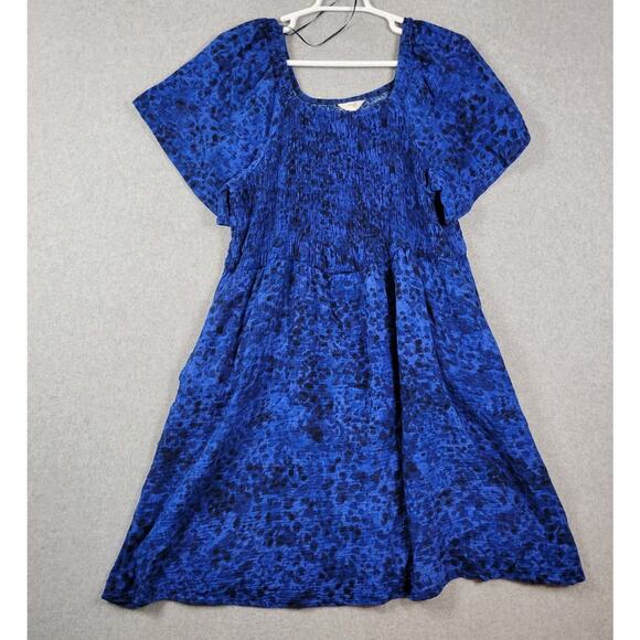 Terra & Sky 100% Cotton Blue SS Smocked Casual Dress Women's Plus 3X Pockets - Picture 1 of 12